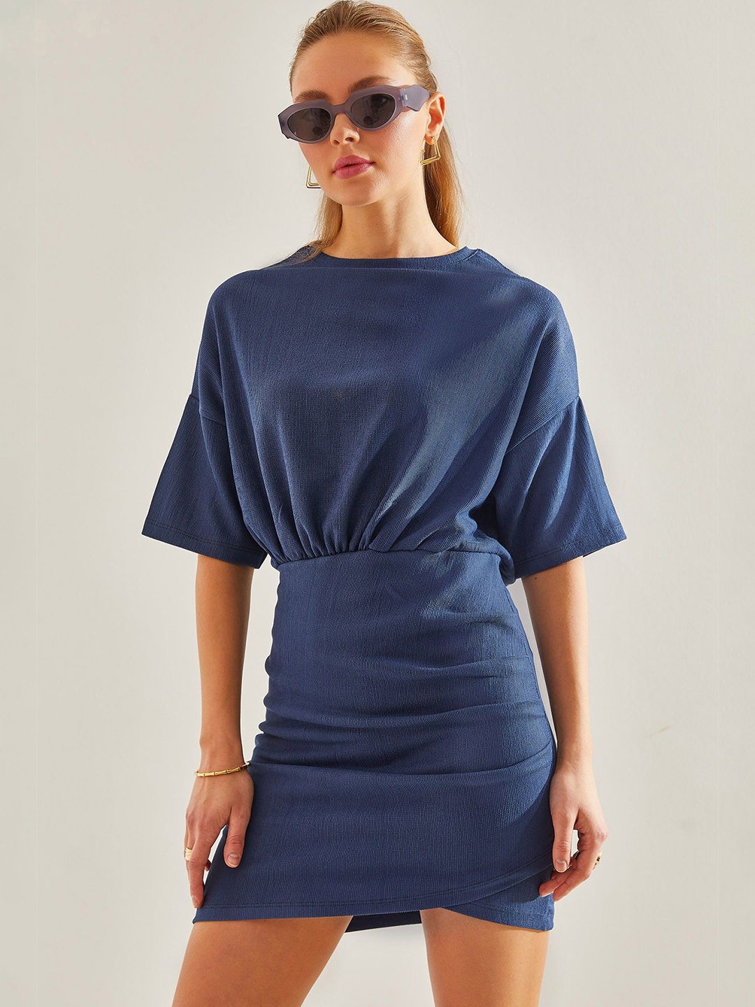 

BIANCO LUCCI Cotton Sheath Mini Dress, Blue