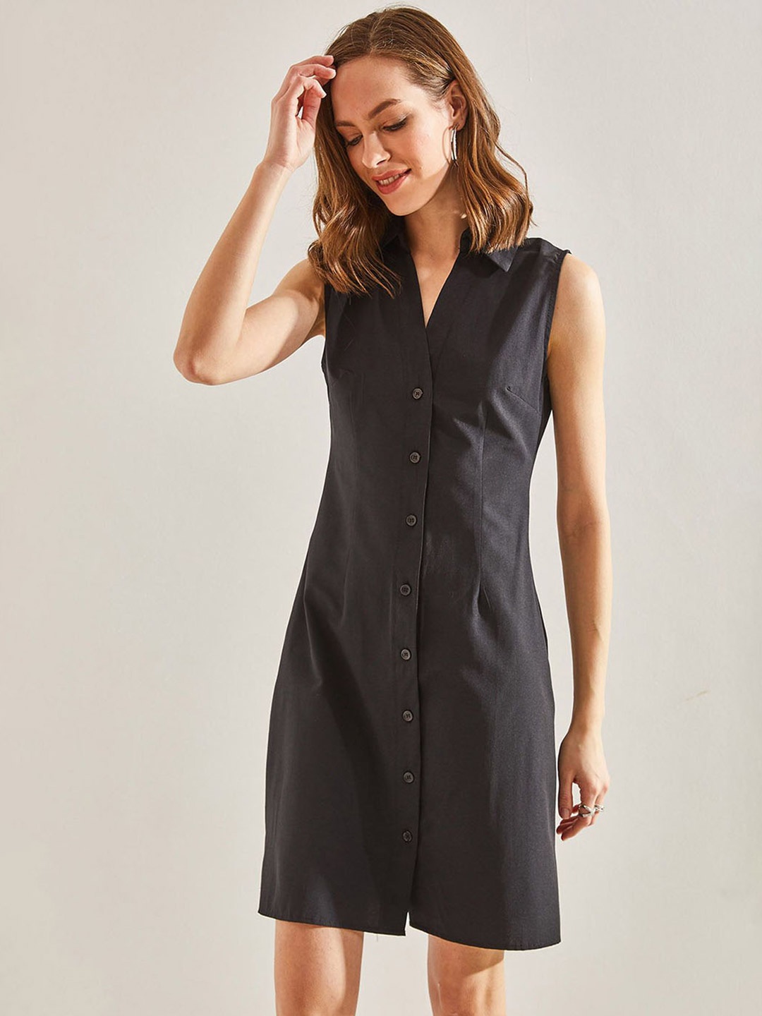 

BIANCO LUCCI Sleeveless Shirt Dress, Black