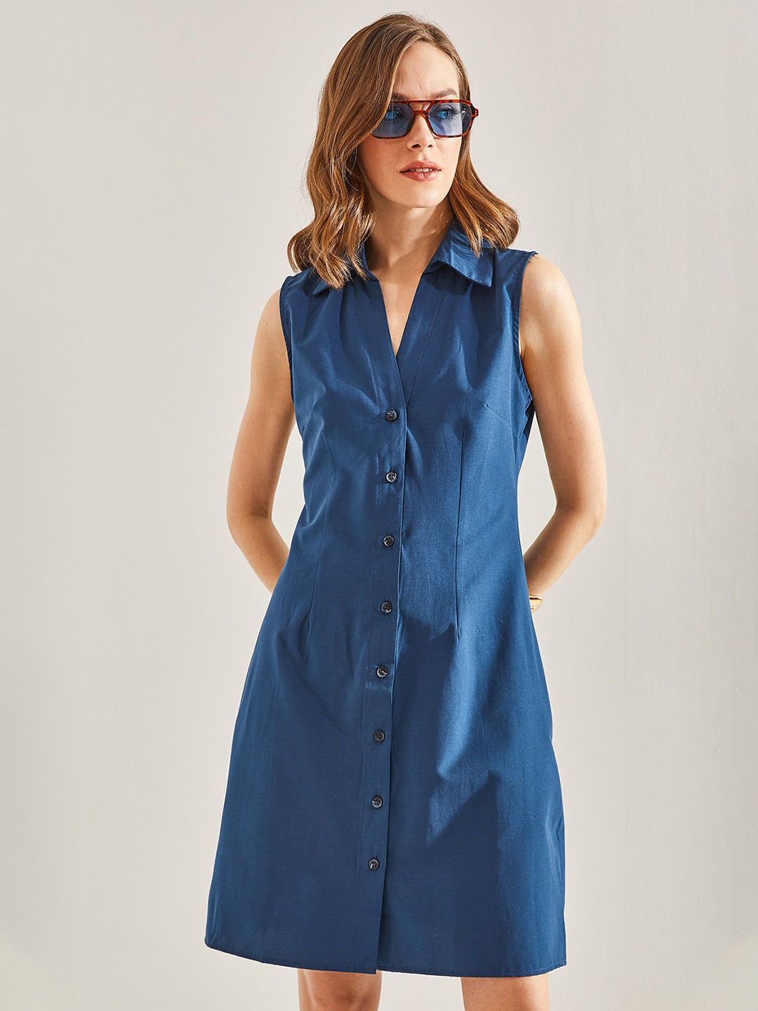 

BIANCO LUCCI Sleeveless Shirt Dress, Blue