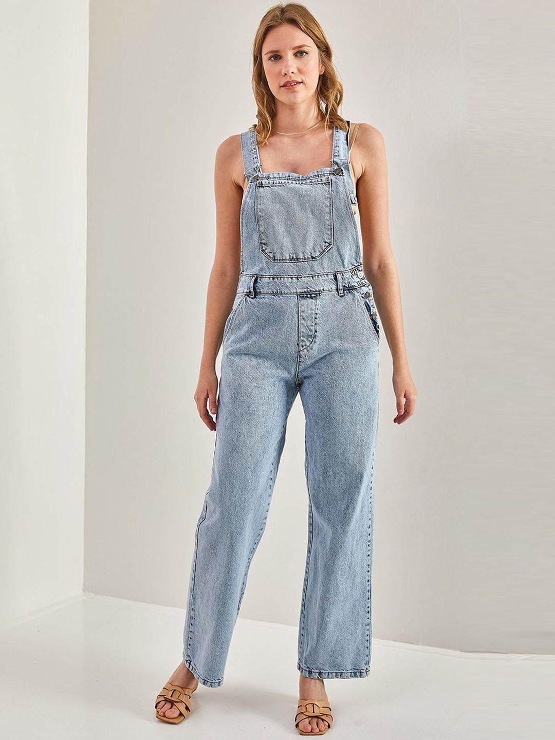 

BIANCO LUCCI Women Pure Cotton Dungarees, Blue