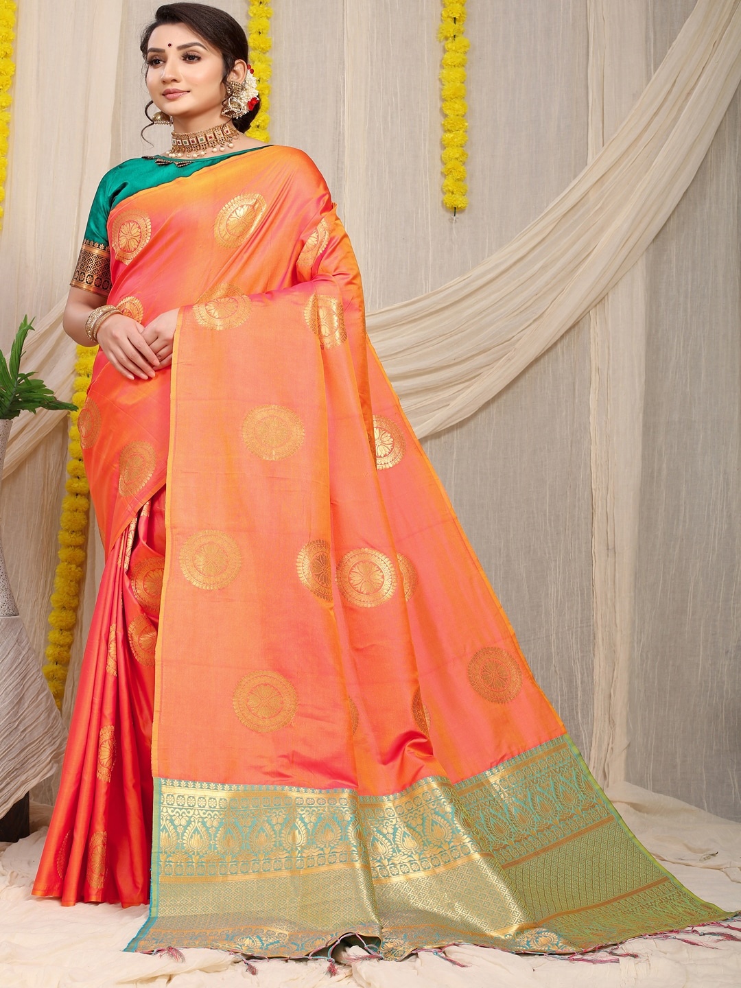 

SGF11 Woven Design Zari Kanjeevaram Saree, Orange