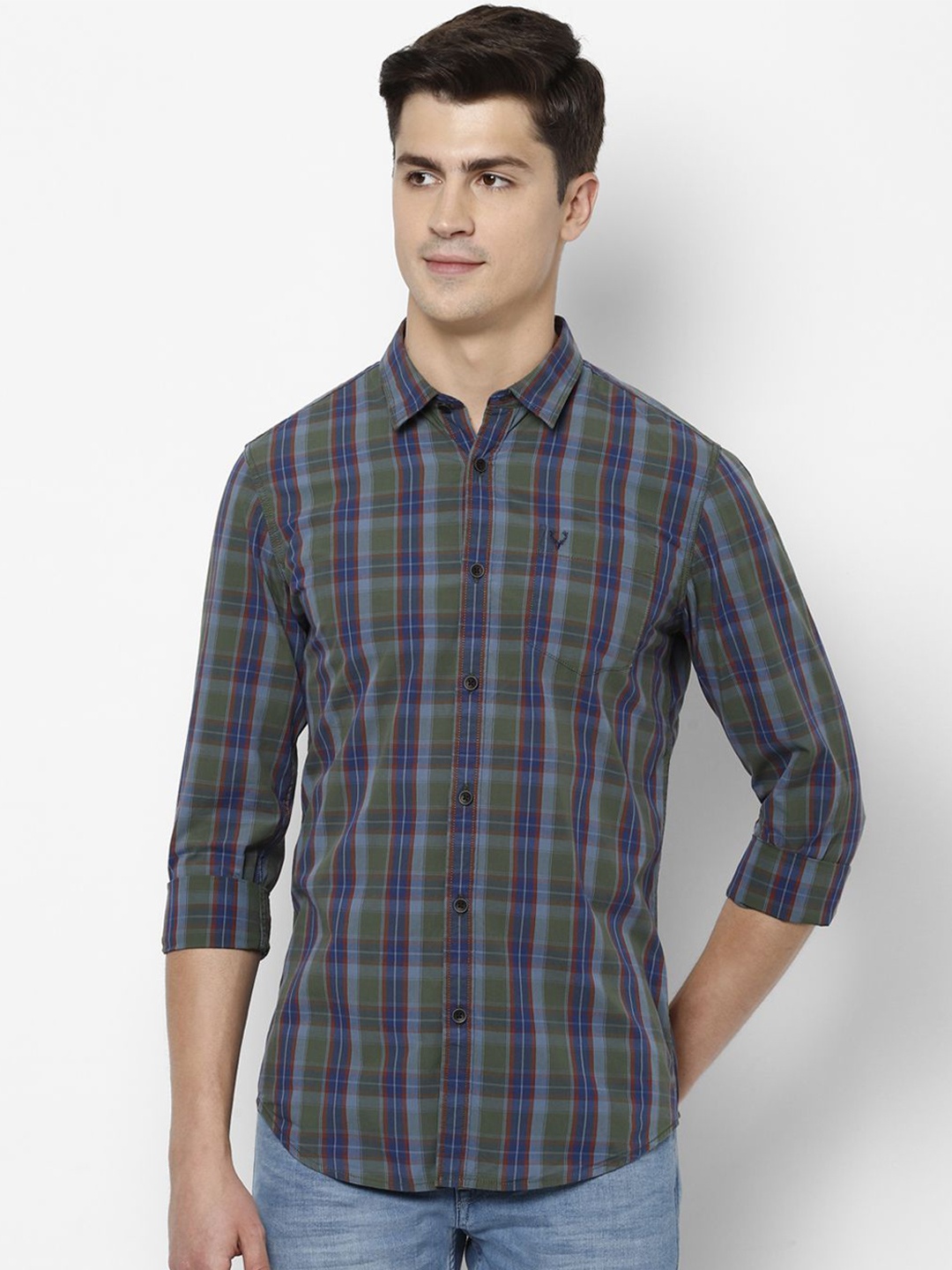 

Allen Solly Tartan Checked Opaque Cotton Custom Fit Shirt, Grey