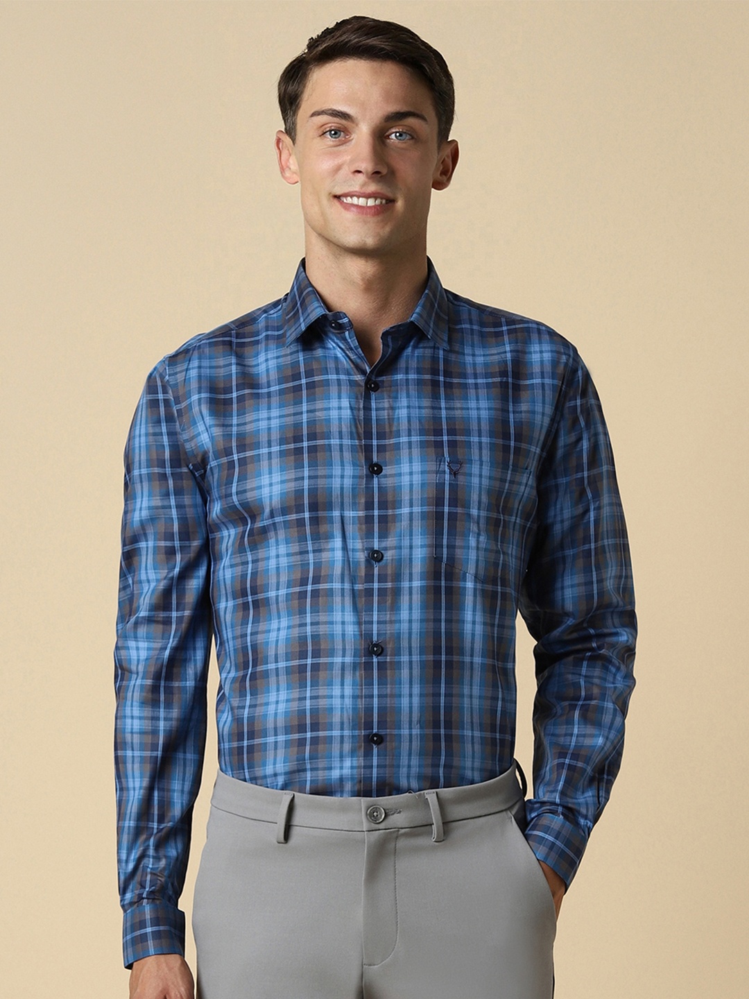 

Allen Solly Slim Fit Tartan Checked Cotton Formal Shirt, Blue