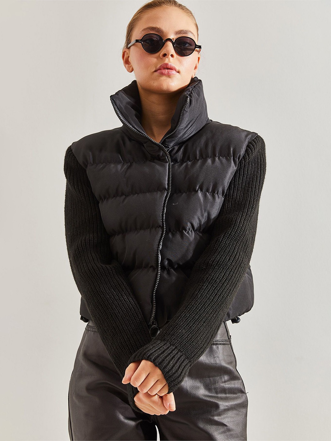 

BIANCO LUCCI Stand Collar Puffer Jacket, Black