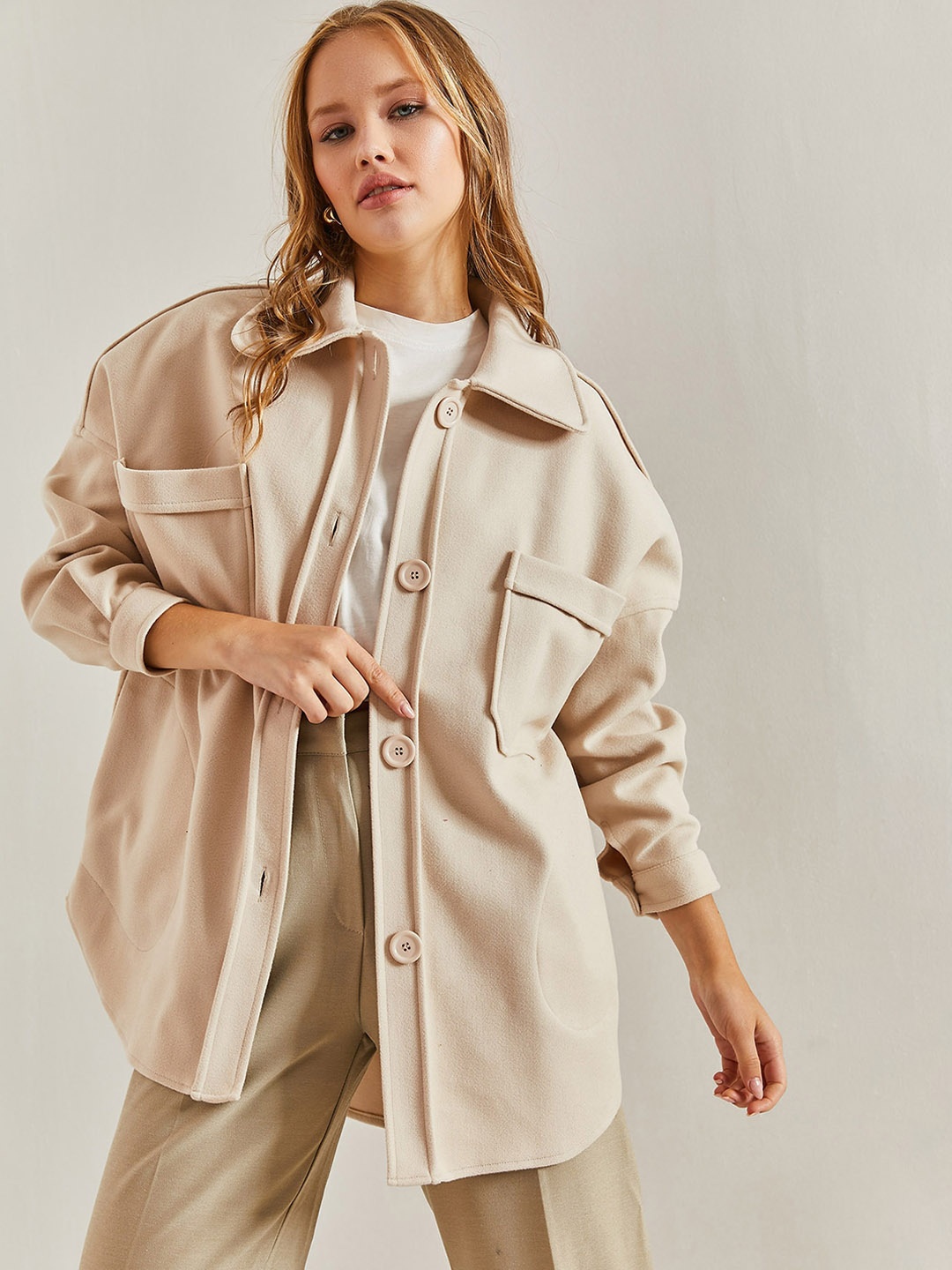 

BIANCO LUCCI Pure Cotton Longline Tailored Jacket, Beige