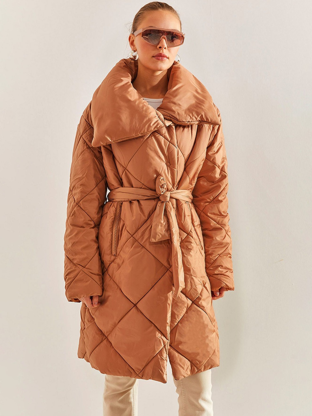 

BIANCO LUCCI Longline Quilted Jacket, Brown