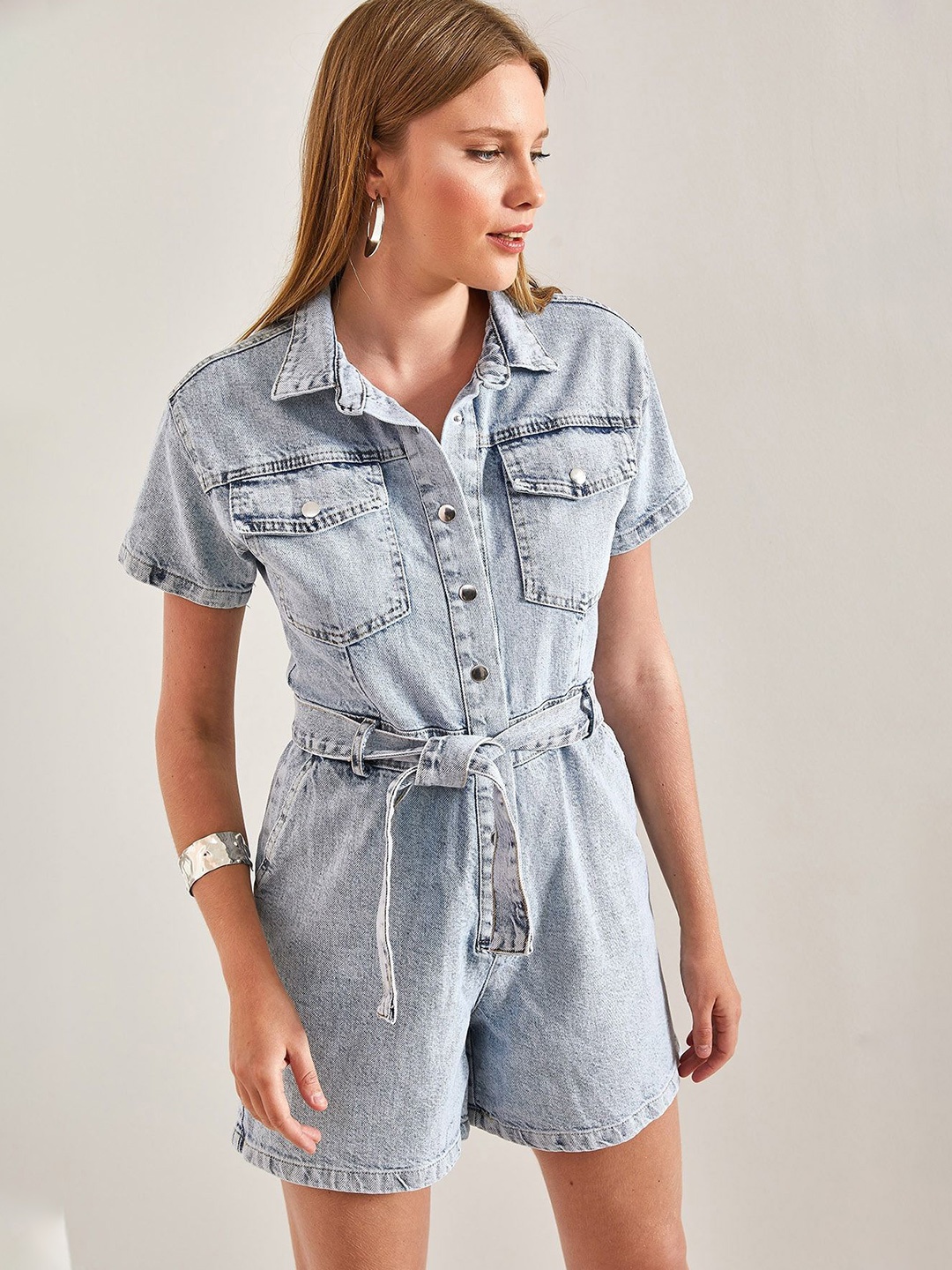 

BIANCO LUCCI Denim Playsuit, Blue