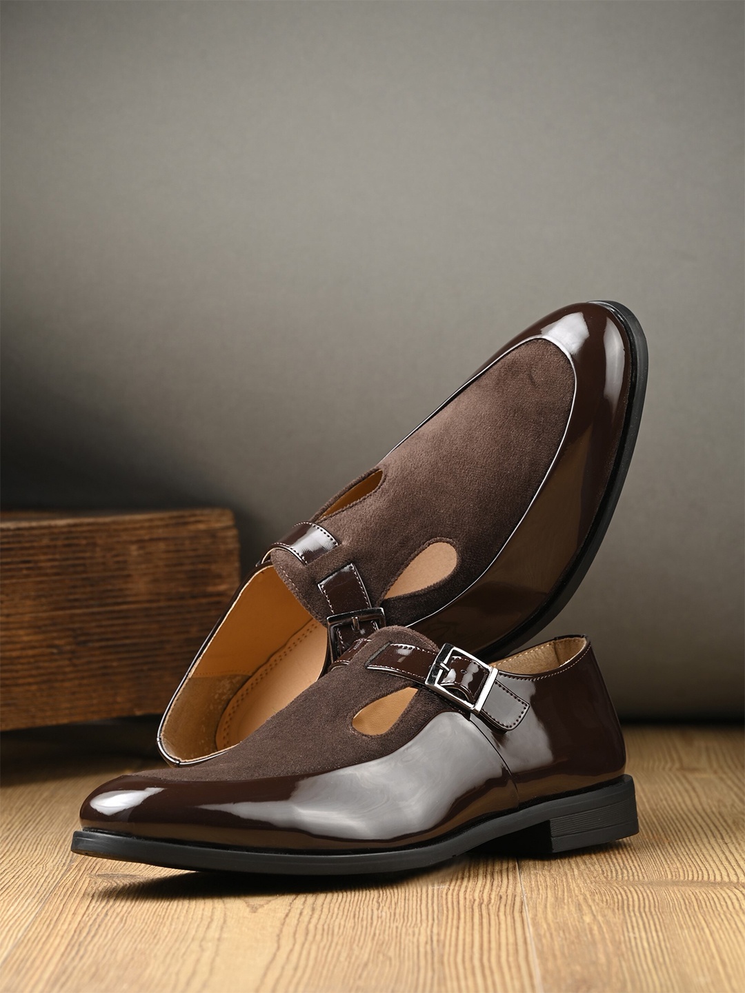 

House of Pataudi Men Round Toe Formal Monk Shoes, Brown