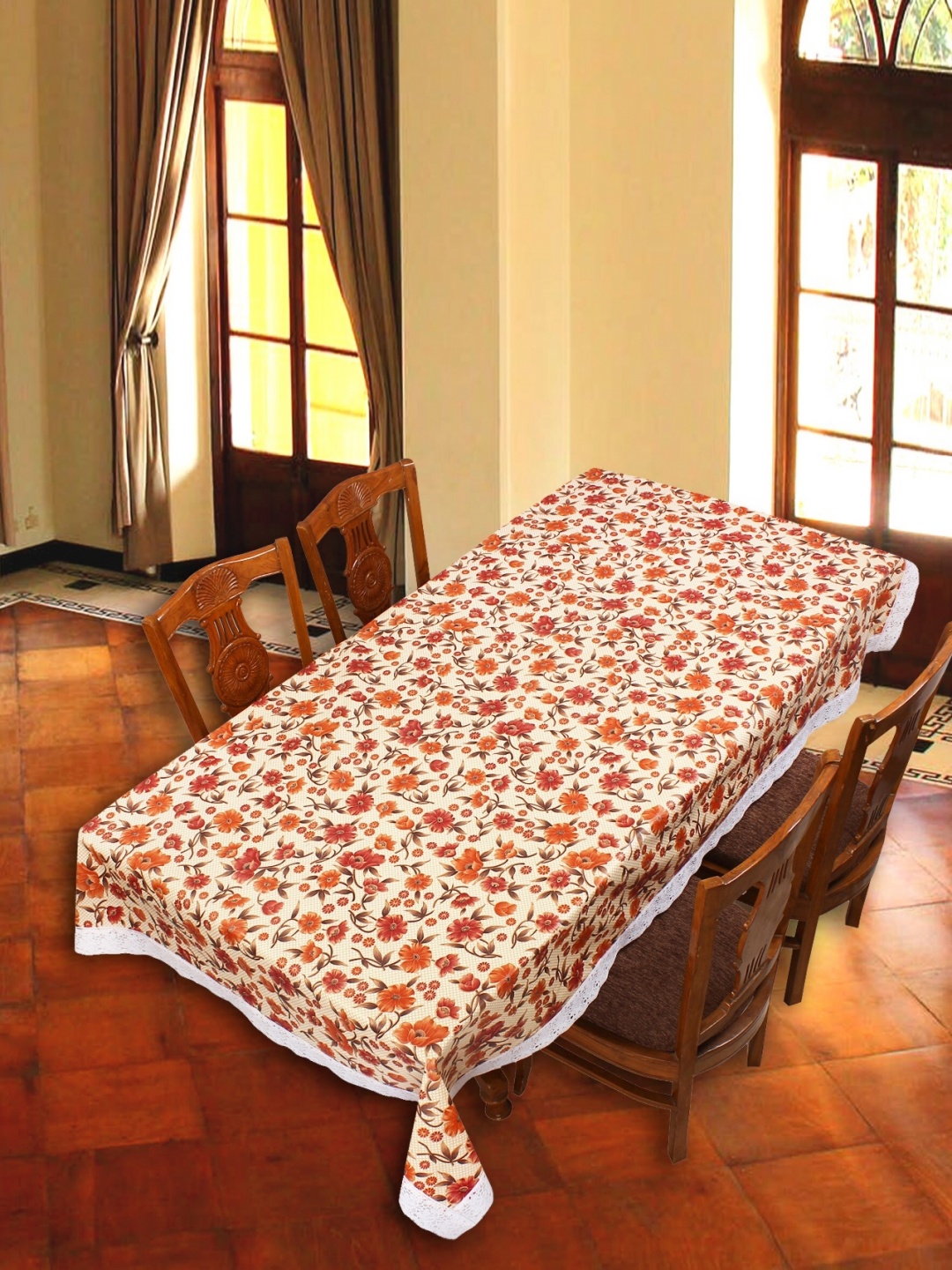 

Aura Beige & Maroon Floral Printed Rectangle Table Cover