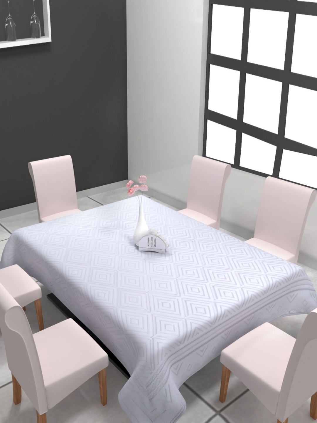 

Aura White Geometric Printed 6-Seater Table Cover