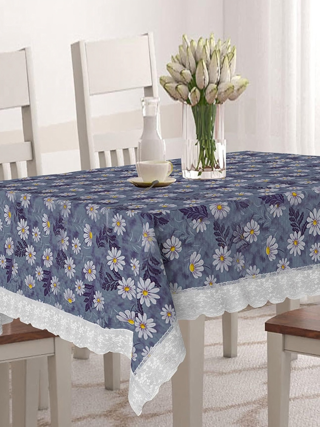 

Aura Blue & White Floral Printed Rectangle Table Cover