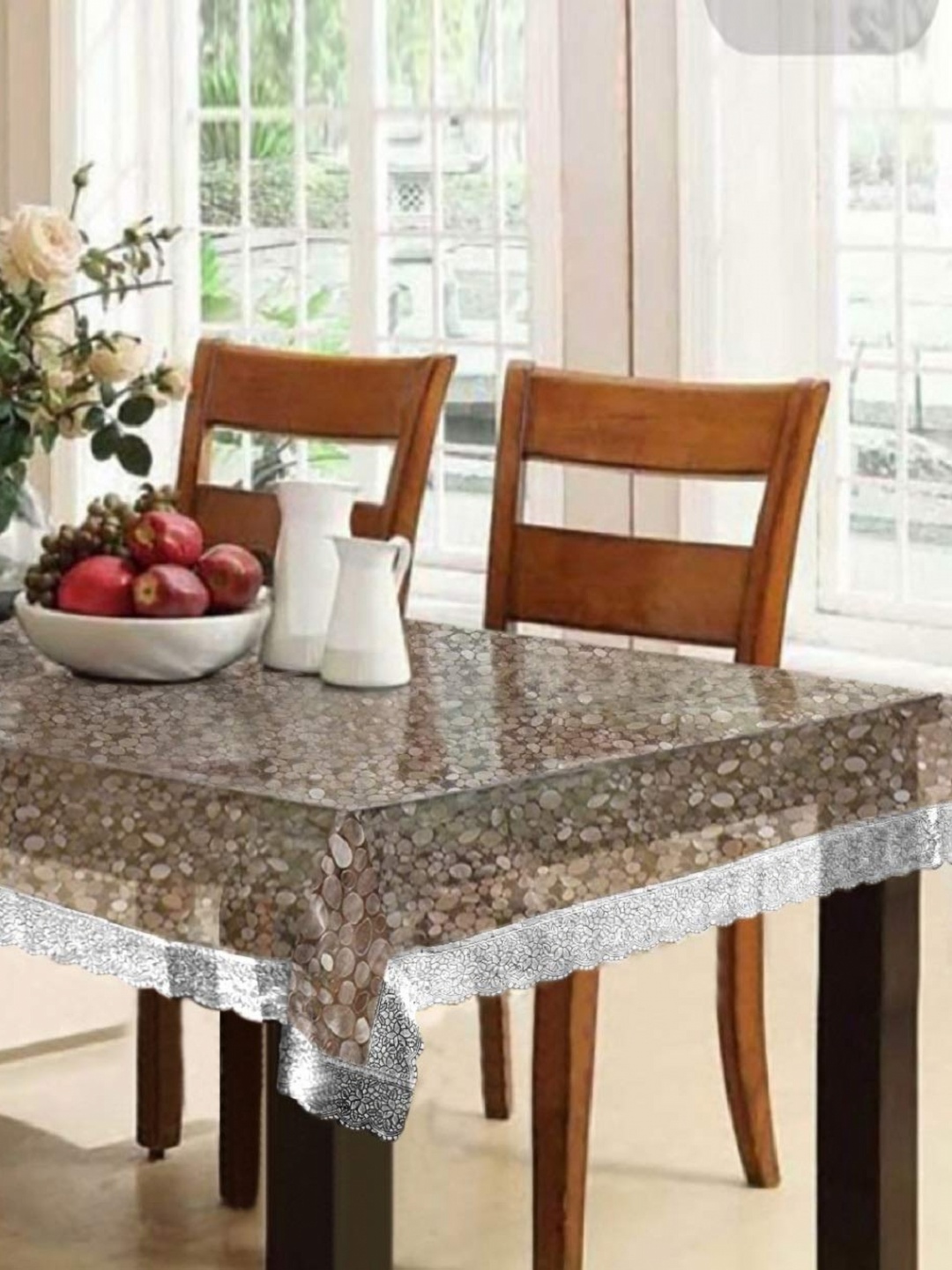 

Aura Silver-Toned & White Self Design Rectangle Table Cover