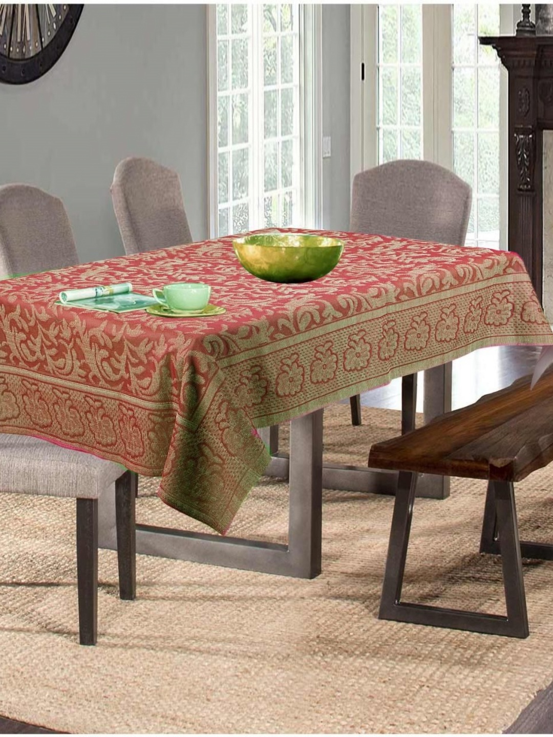 

Aura Brown & Green Floral Printed Rectangle Table Cover