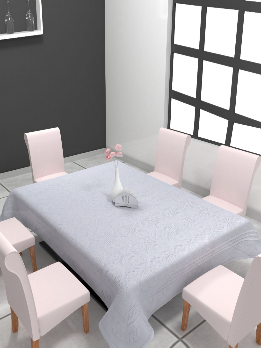

Aura White Floral 6Seater Rectangle Table Cover