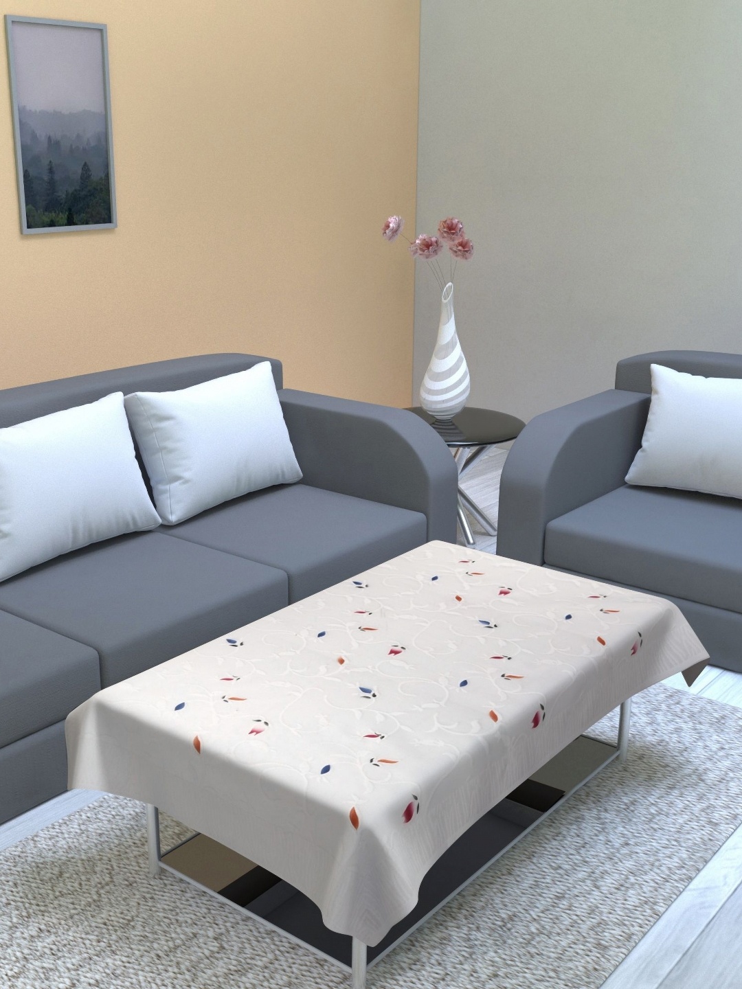 

Aura White & Red Floral Printed Rectangle Table Cover