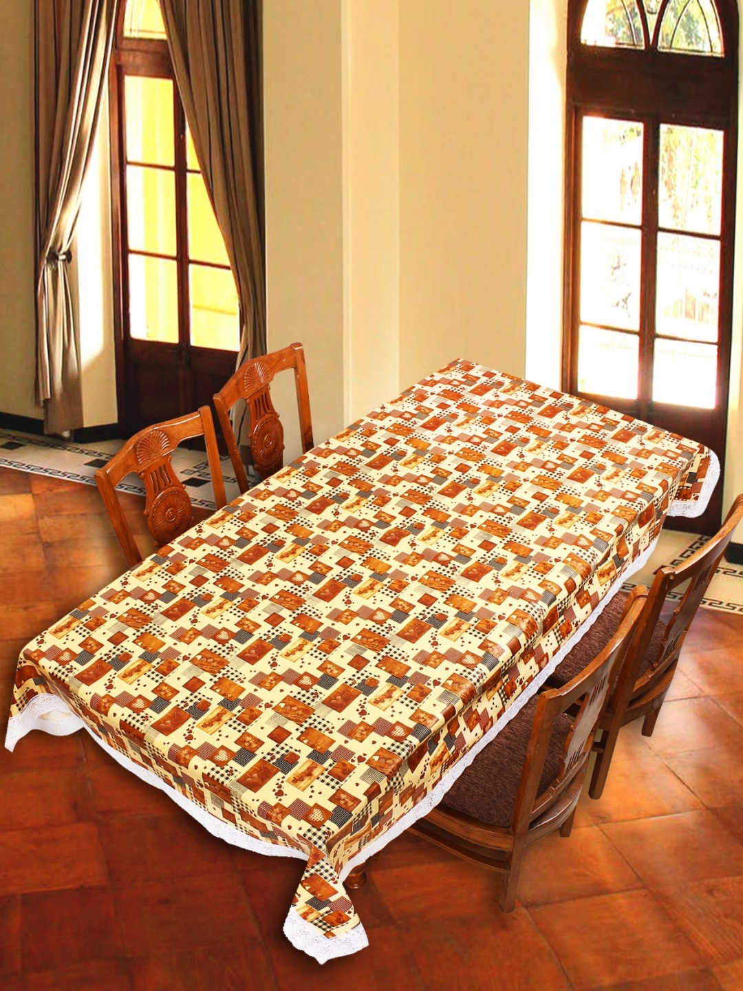 

Aura Cream-Coloured Geometric Printed 6-Seater Table Cover