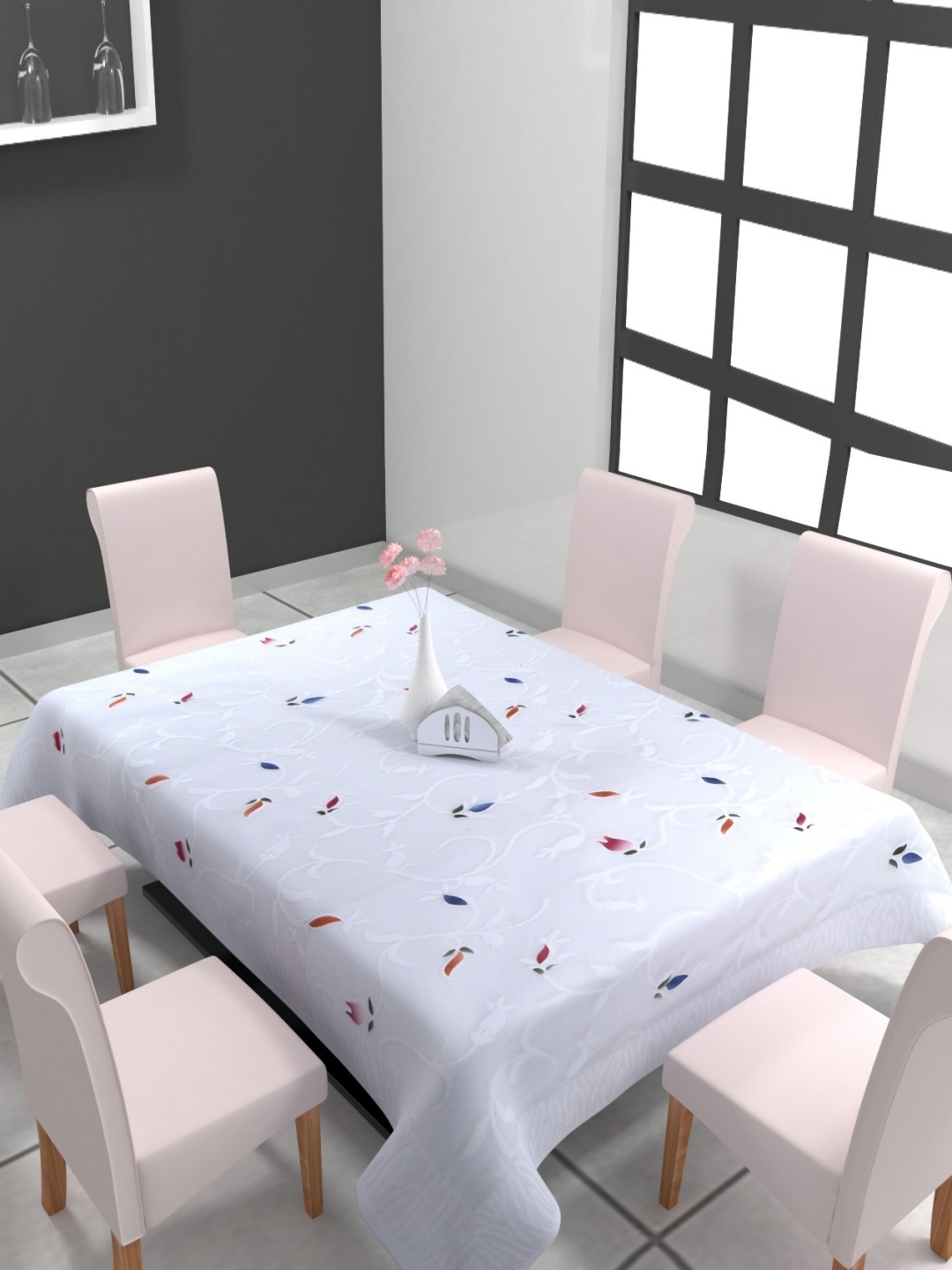

Aura White & Pink Floral 6-Seater Rectangular Table Cover