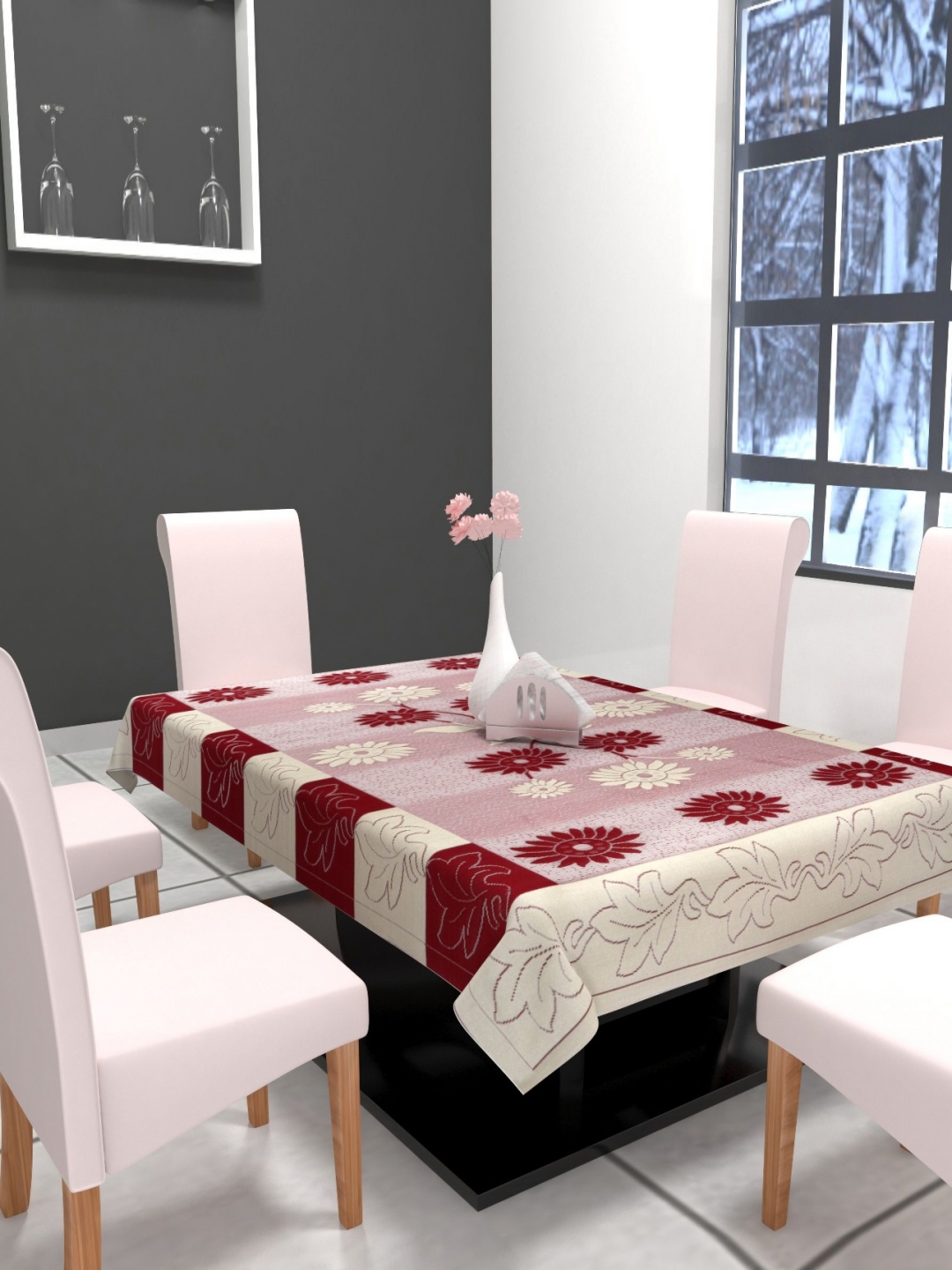 

Aura Maroon Floral Printed 6 Seater Rectangle Table Cover