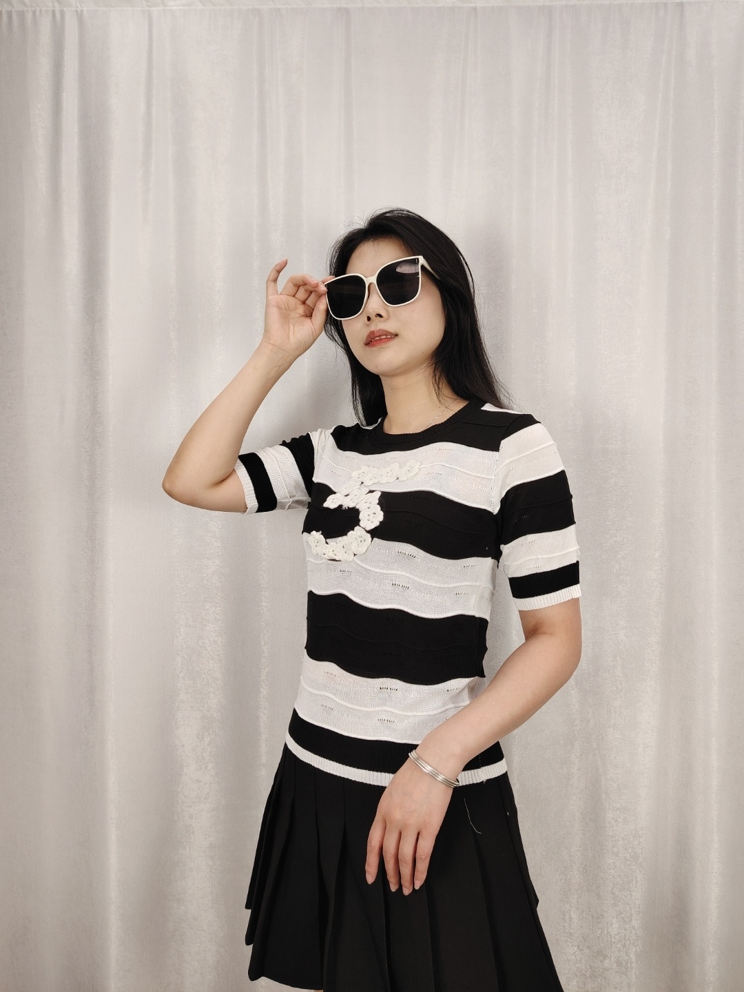 

StyleCast Girls Horizontal Striped Round Neck Top, Black