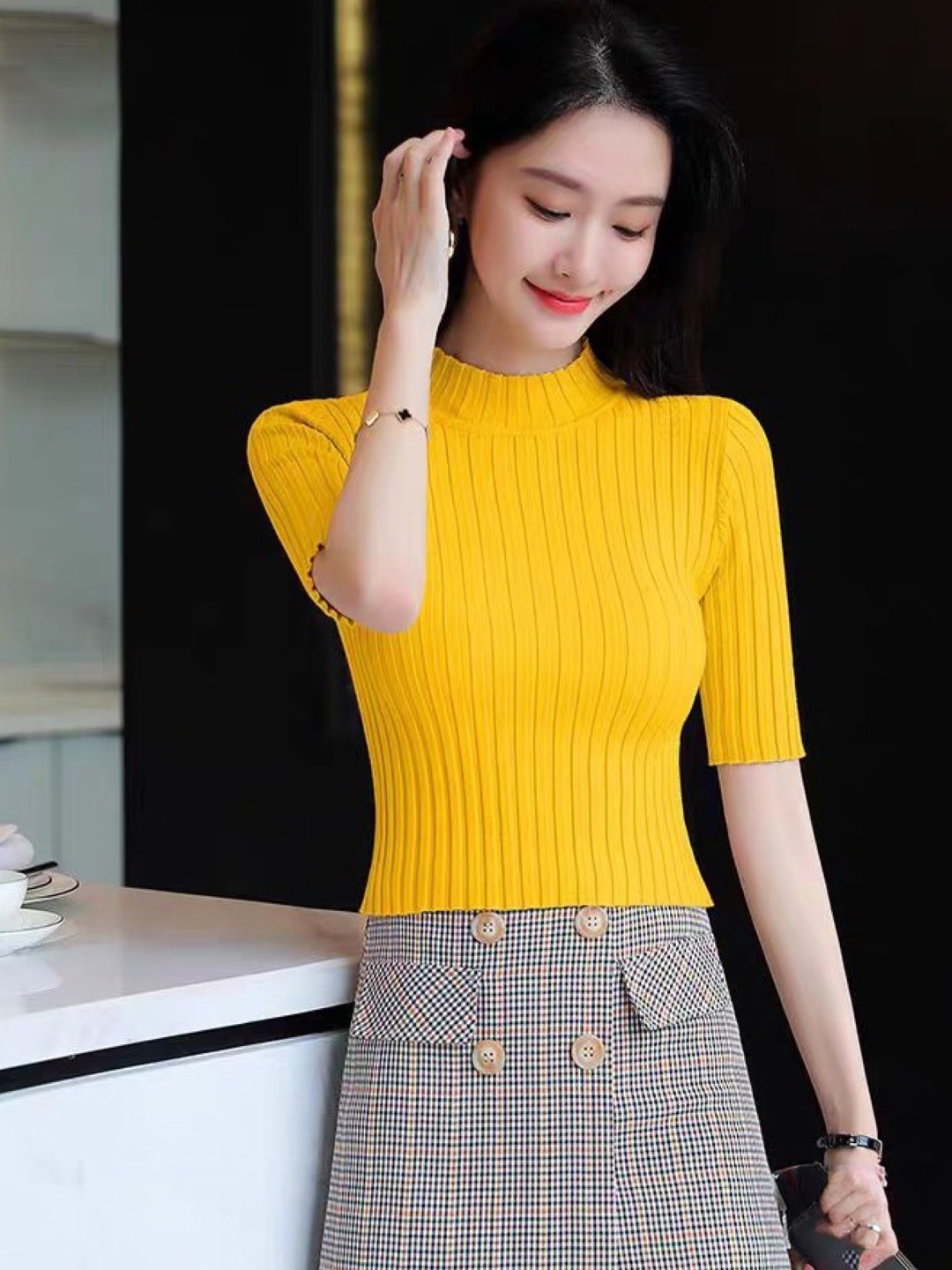 

StyleCast Girls High Neck Solid Top, Yellow