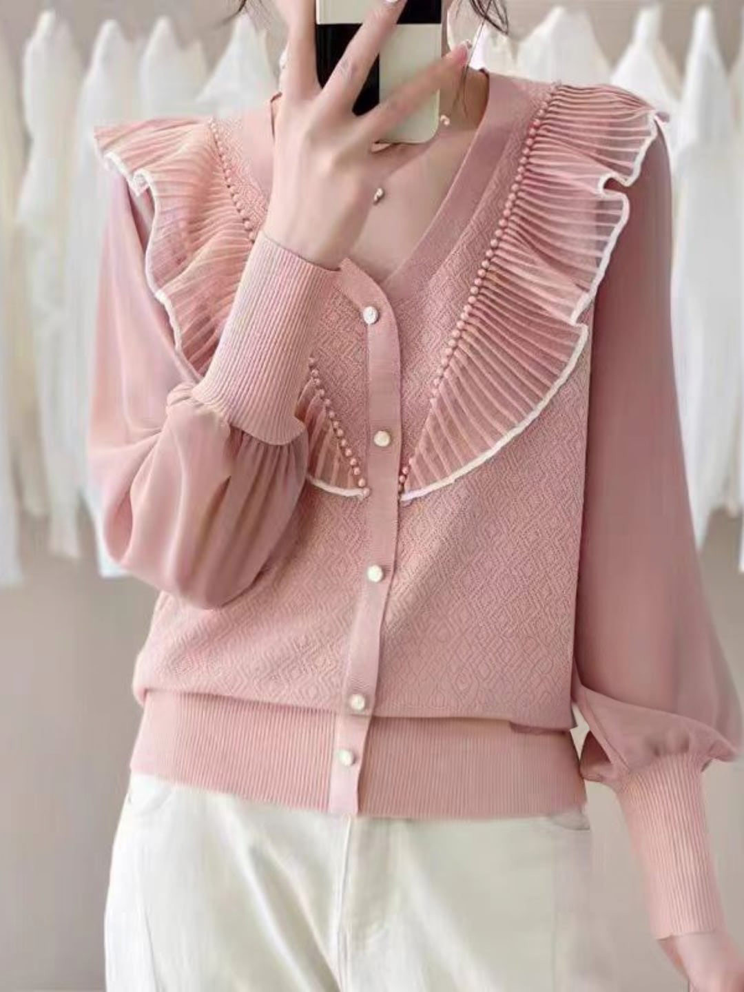 

StyleCast Girls Pink Self Design V-Neck Top