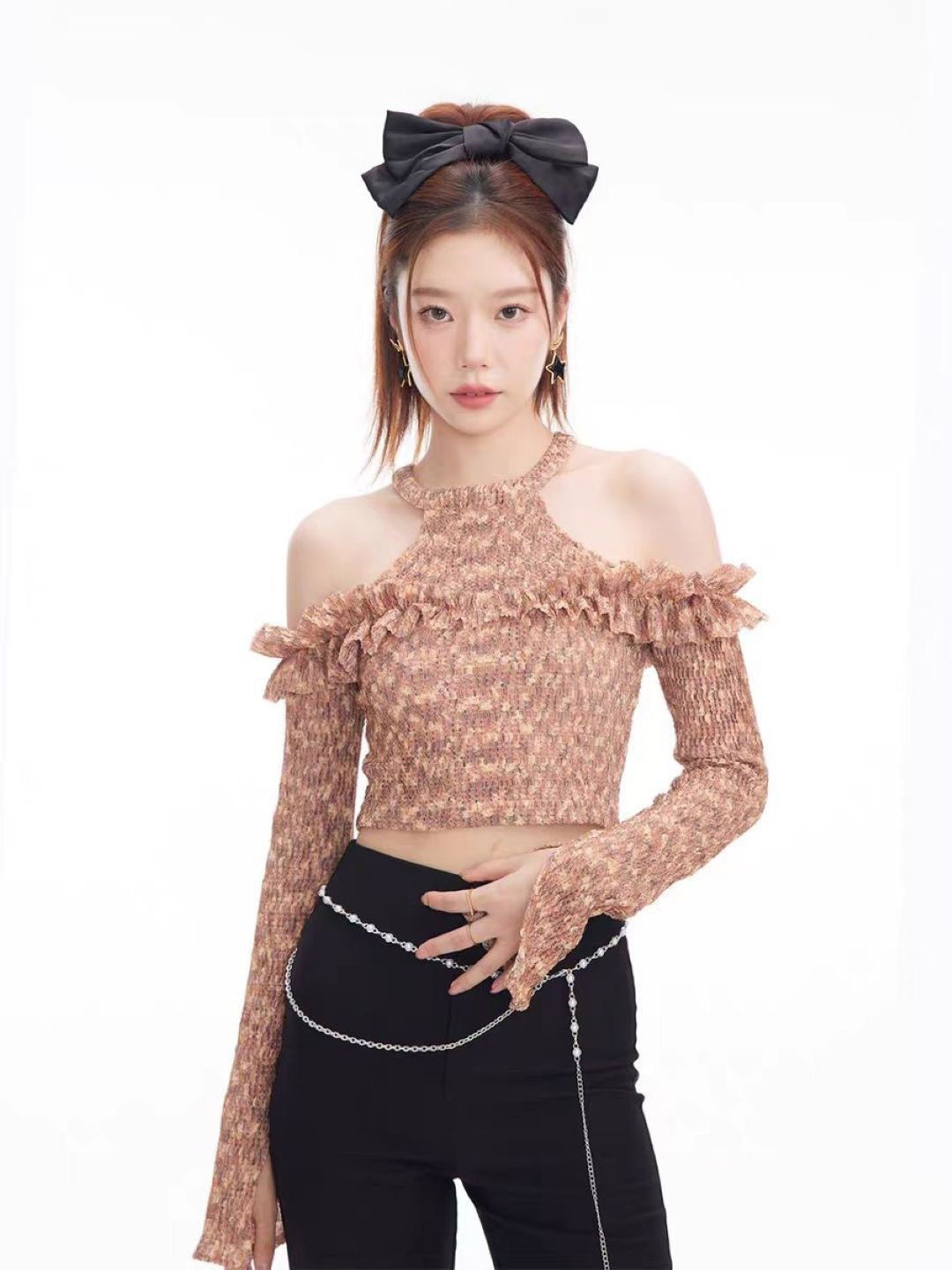 

StyleCast Girls Abstract Printed Cold-Shoulder Crop Top, Brown