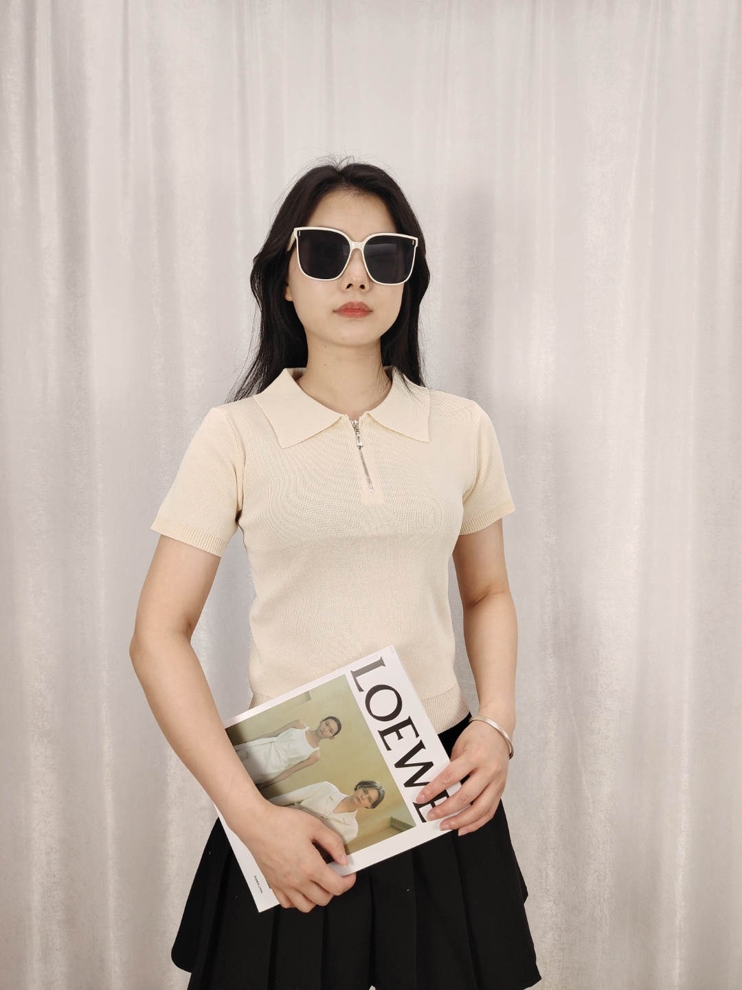 

StyleCast Girls Solid Shirt Collar Top, Cream