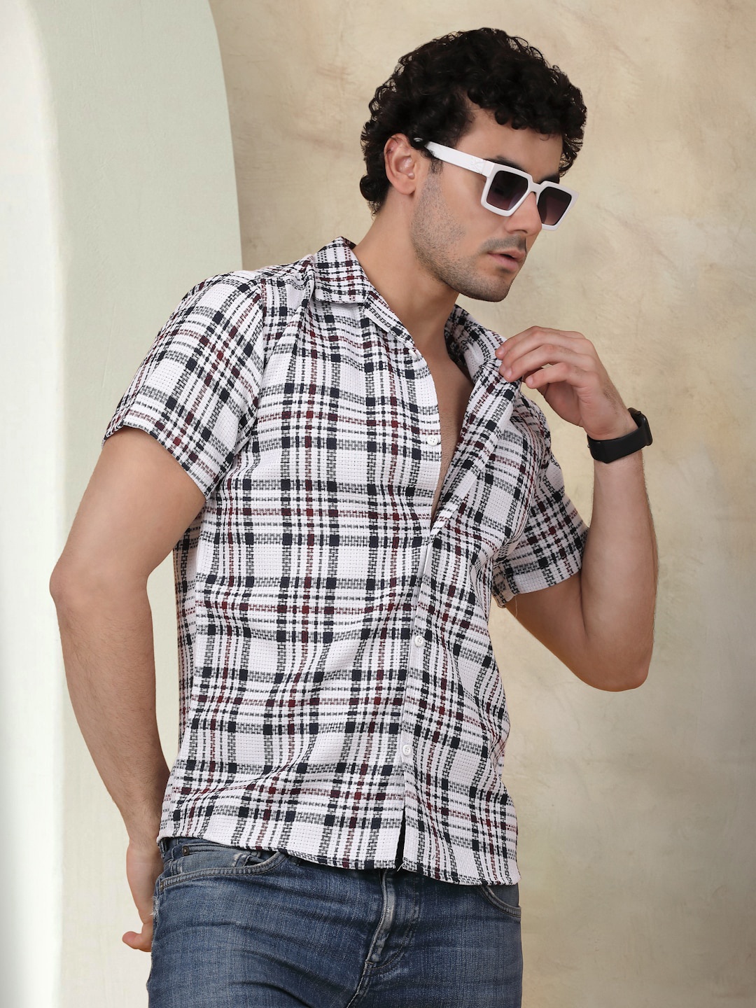 

Indian Needle Classic Tartan Checks Opaque Checked Cotton Casual Shirt, Grey