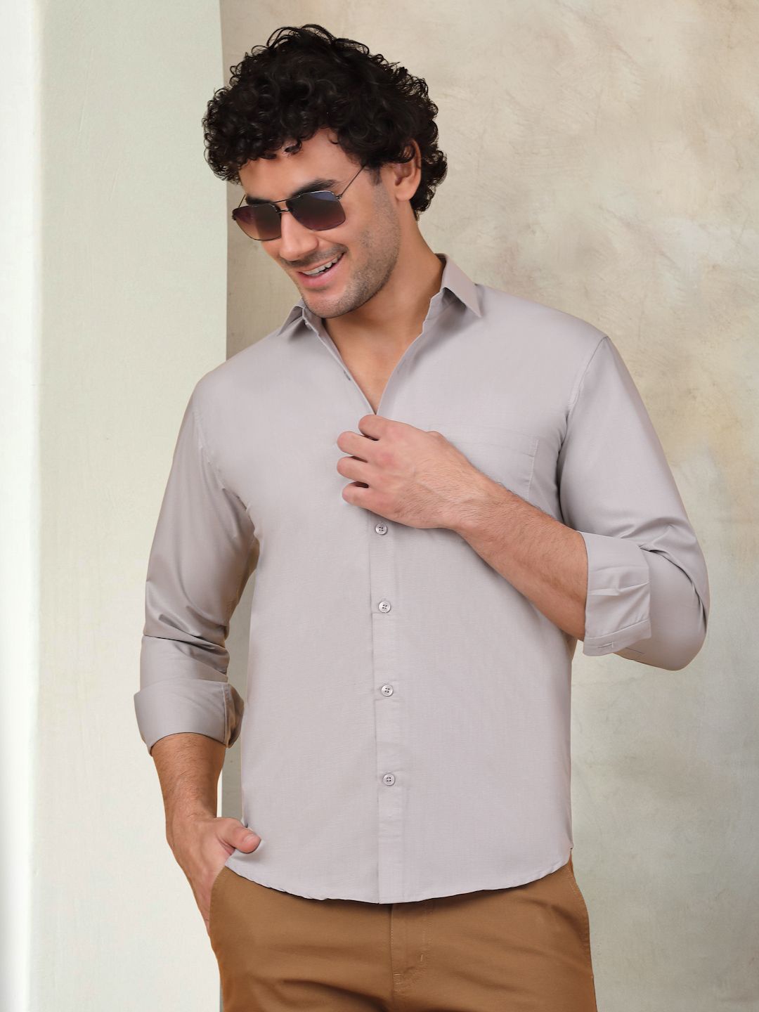 

Indian Needle Classic Cutaway Collar Cotton Casual Shirt, Grey