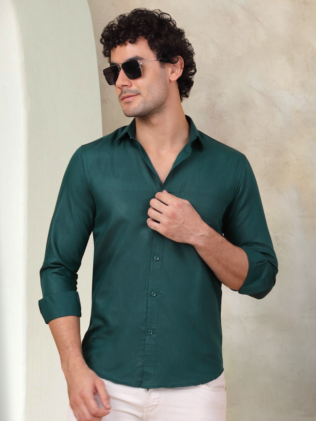 

Indian Needle Classic Cutaway Collar Cotton Casual Shirt, Green