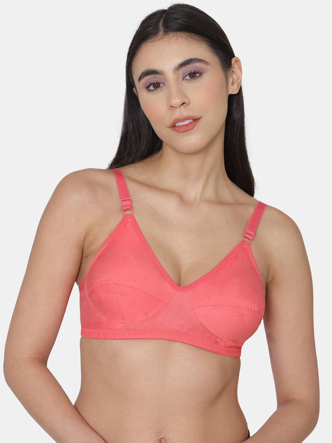 

KOMLI Full Coverage Non Padded Cotton Minimizer Bra- All Day Comfort, Coral