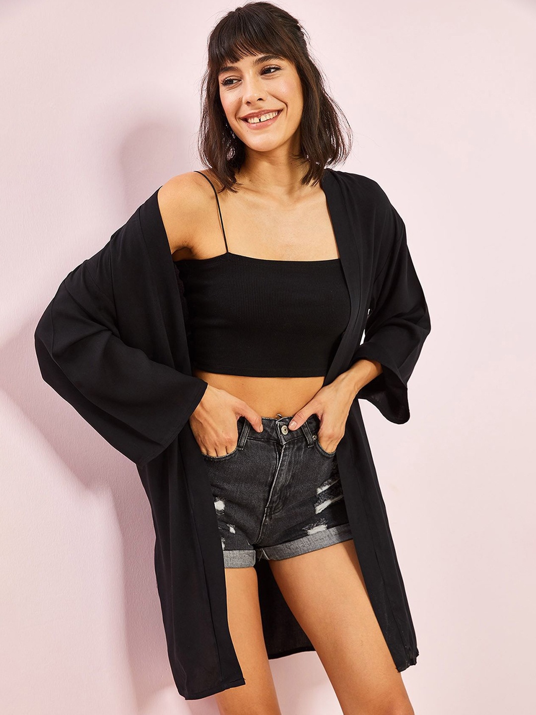 

BIANCO LUCCI Open Front Longline Shrug, Black