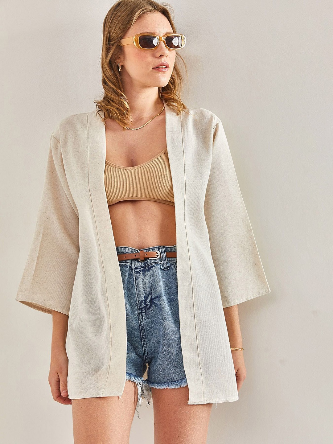 

BIANCO LUCCI Open Front Shrug, Beige