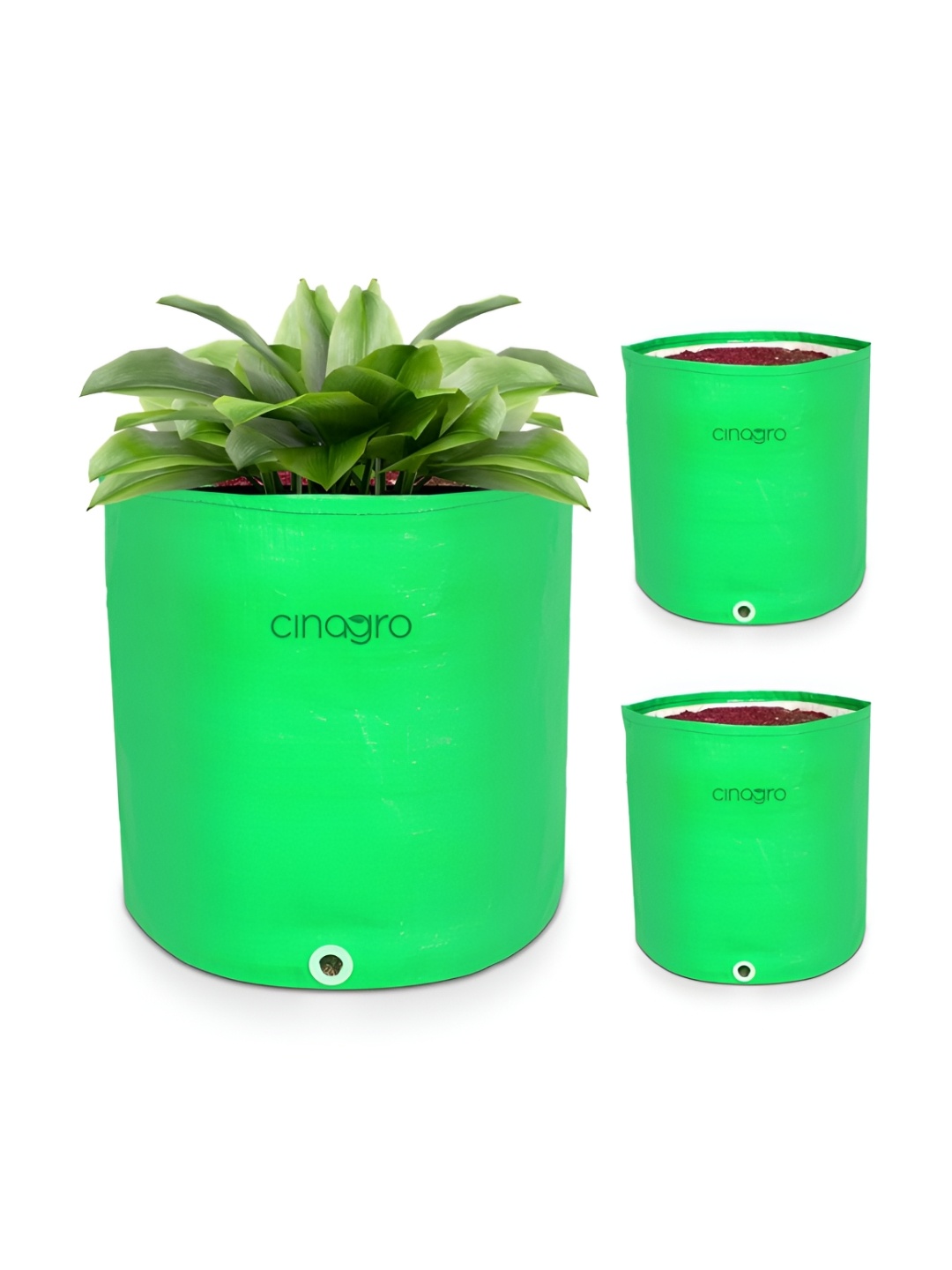 

Cinagro Green 3 Pieces HDPE UV Protected 350 GSM Round Grow Bags