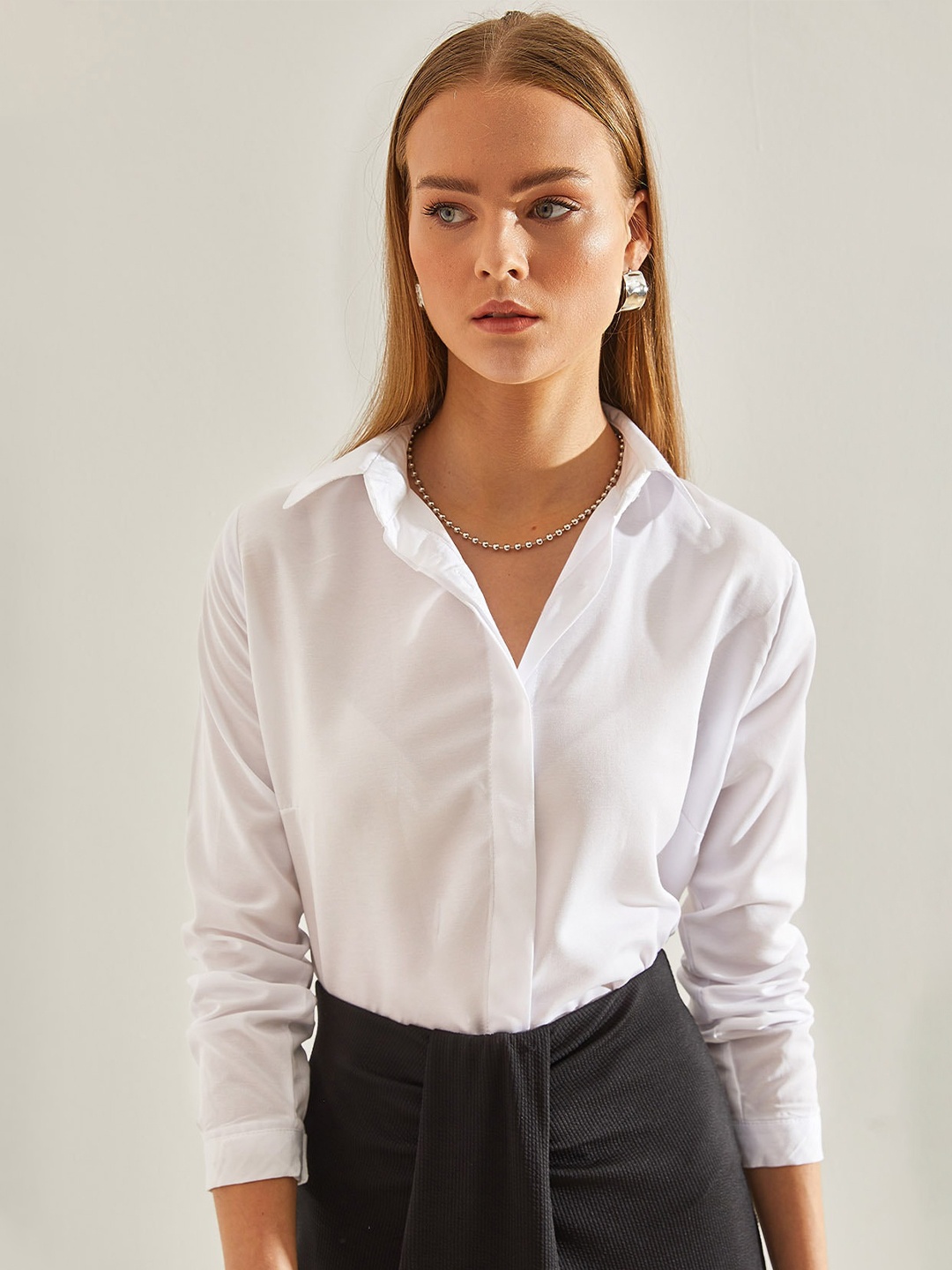 

BIANCO LUCCI Spread Collar Casual Shirt, White