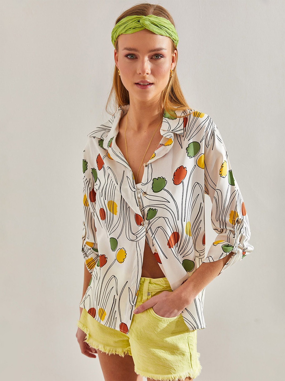 

BIANCO LUCCI Floral Printed Casual Shirt, White