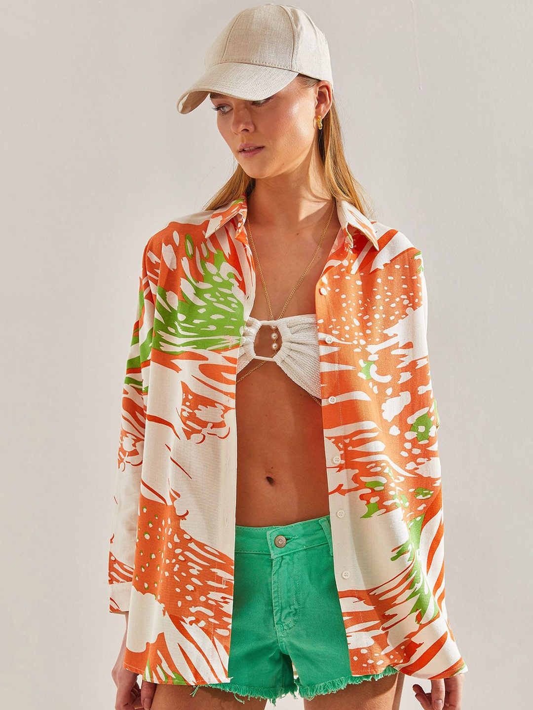 

BIANCO LUCCI Geometric Printed Casual Shirt, Orange