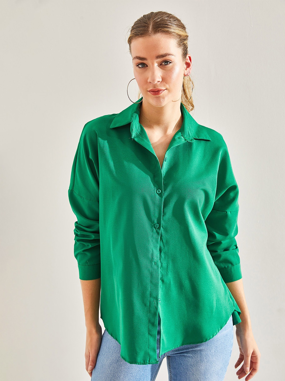 

BIANCO LUCCI Spread Collar Casual Shirt, Green