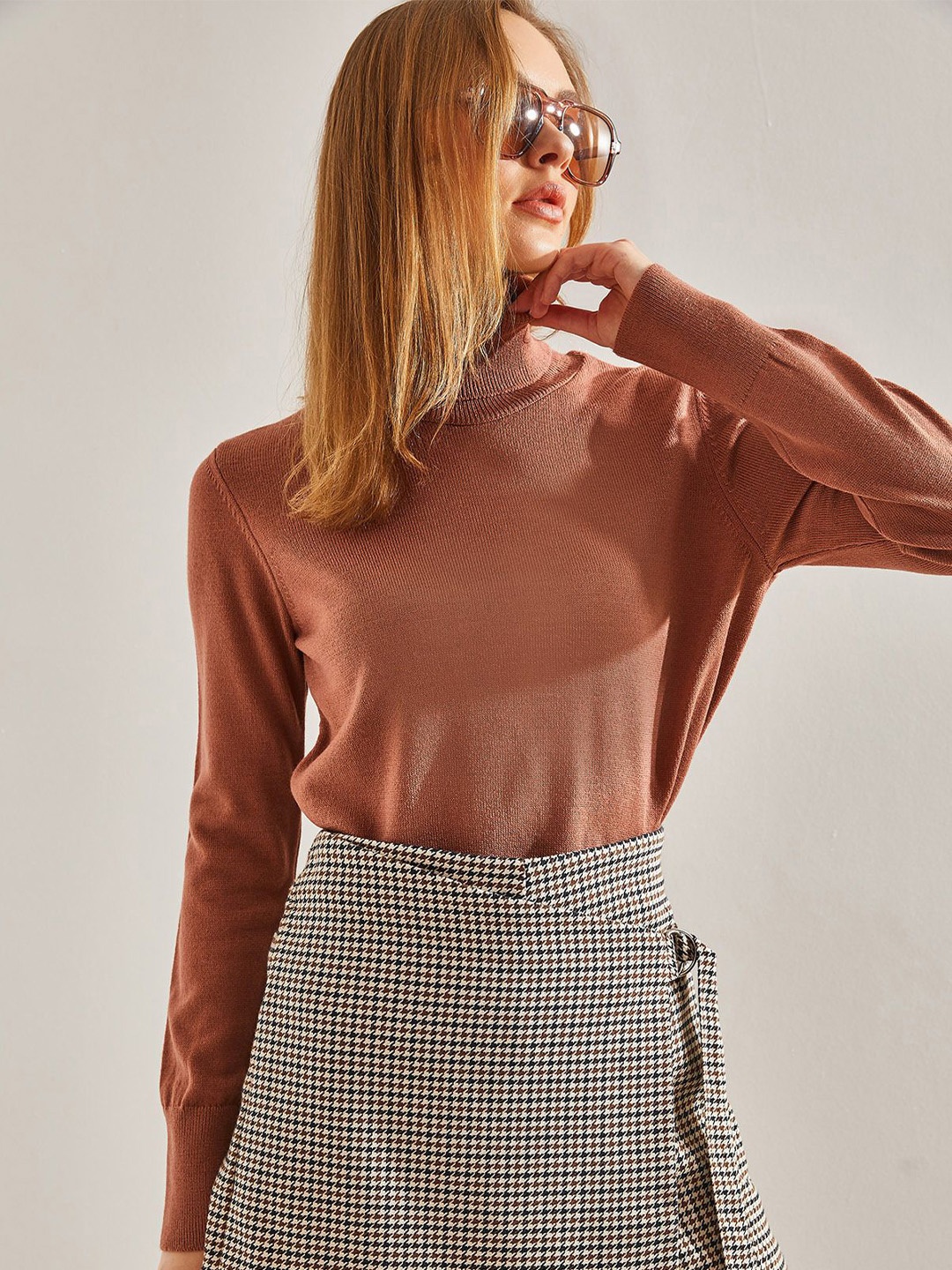 

BIANCO LUCCI Round Neck Long Sleeves Pullover Sweater, Brown