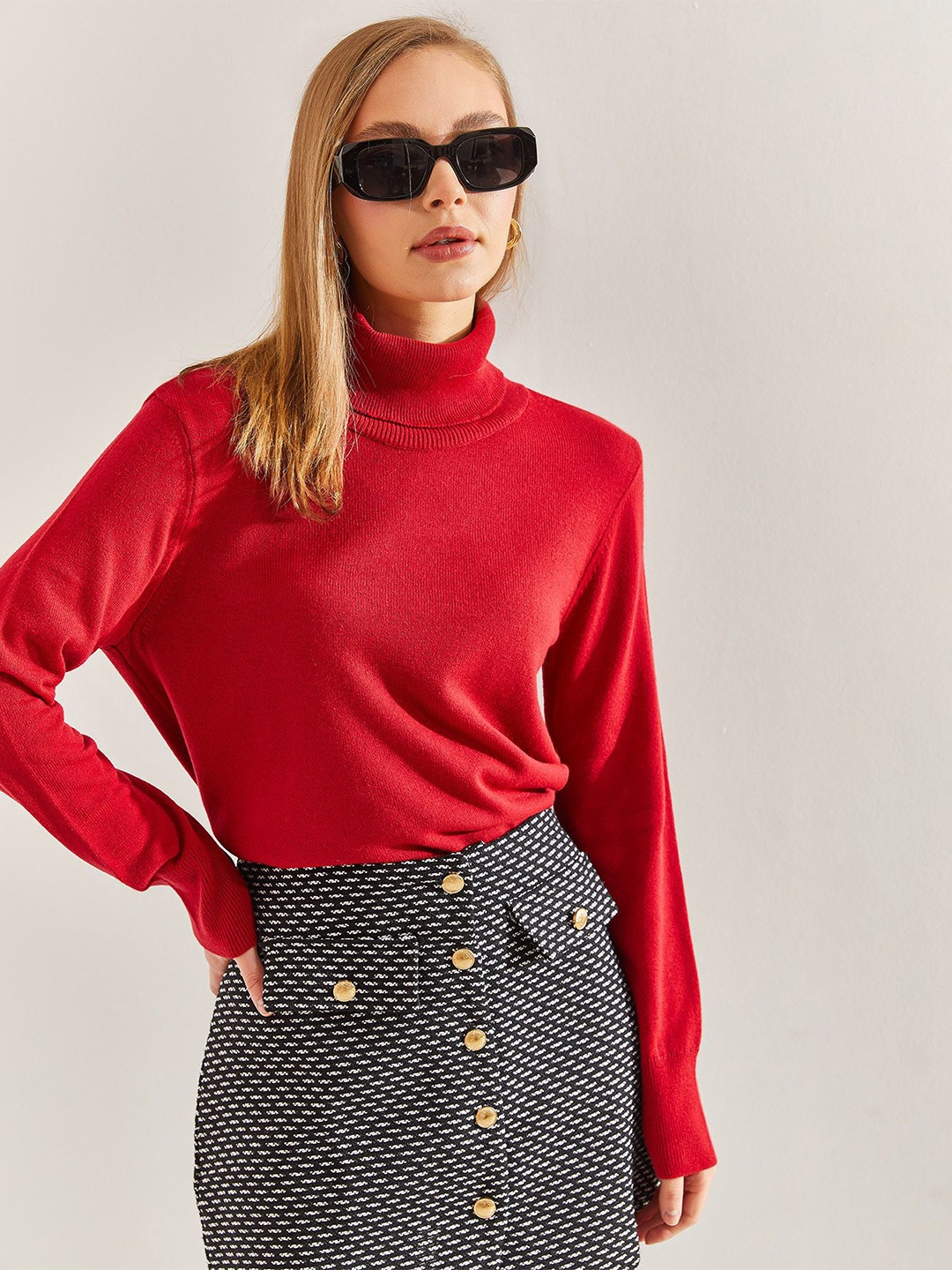 

BIANCO LUCCI Turtle Neck Long Sleeves Pullover Sweater, Red