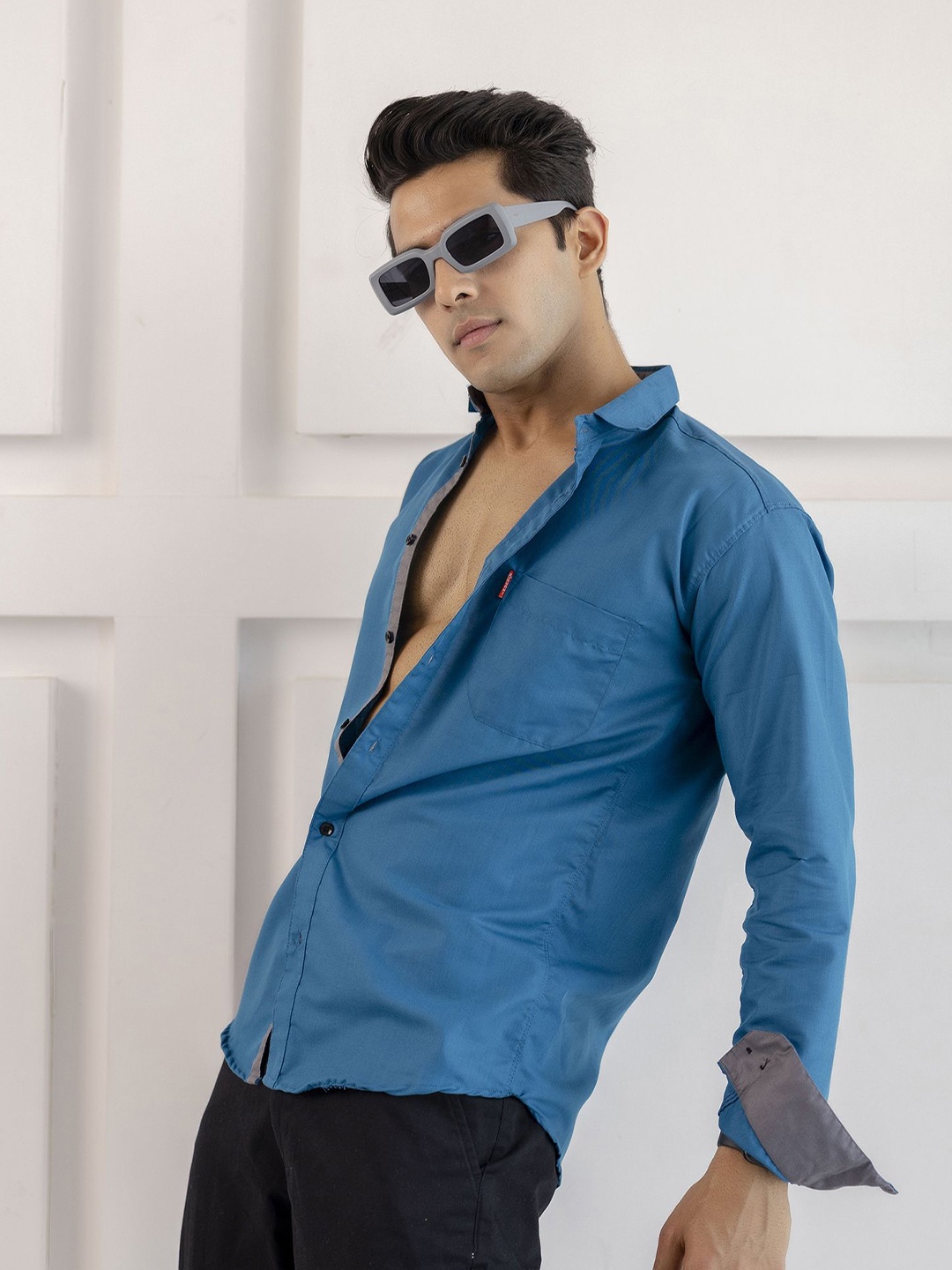 

SURHI Men Smart Opaque Casual Shirt, Turquoise blue