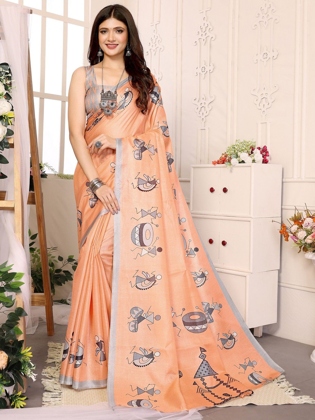 

KALINI Warli Printed Saree, Orange