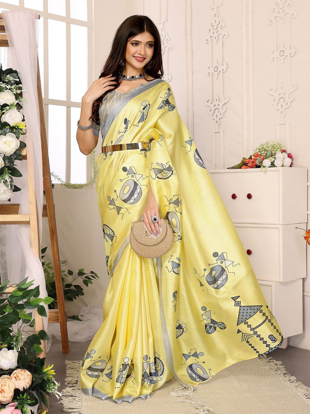 

KALINI Warli printed Saree, Yellow
