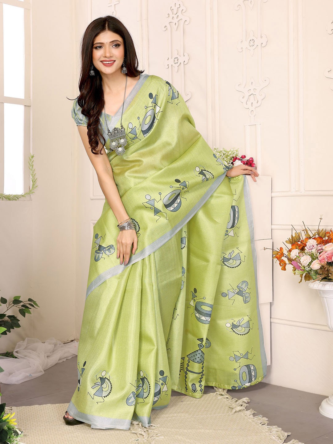 

KALINI Warli Printed Saree, Green
