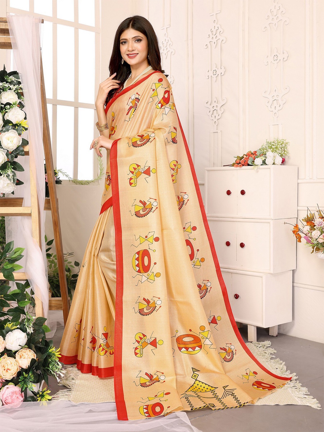 

KALINI Warli Printed Saree, Gold