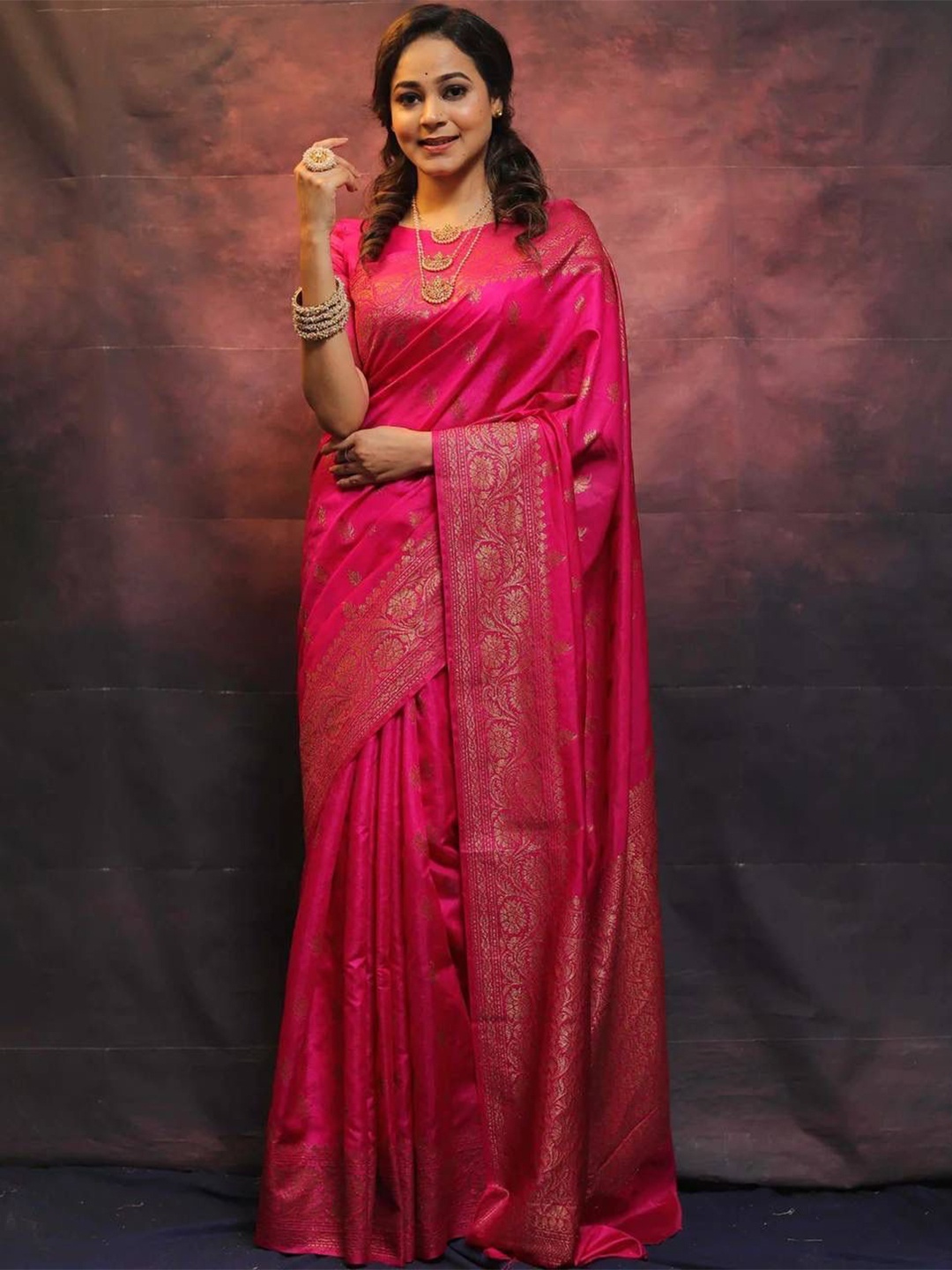 

PHEASANT Woven Design Zari Banarasi Saree, Pink