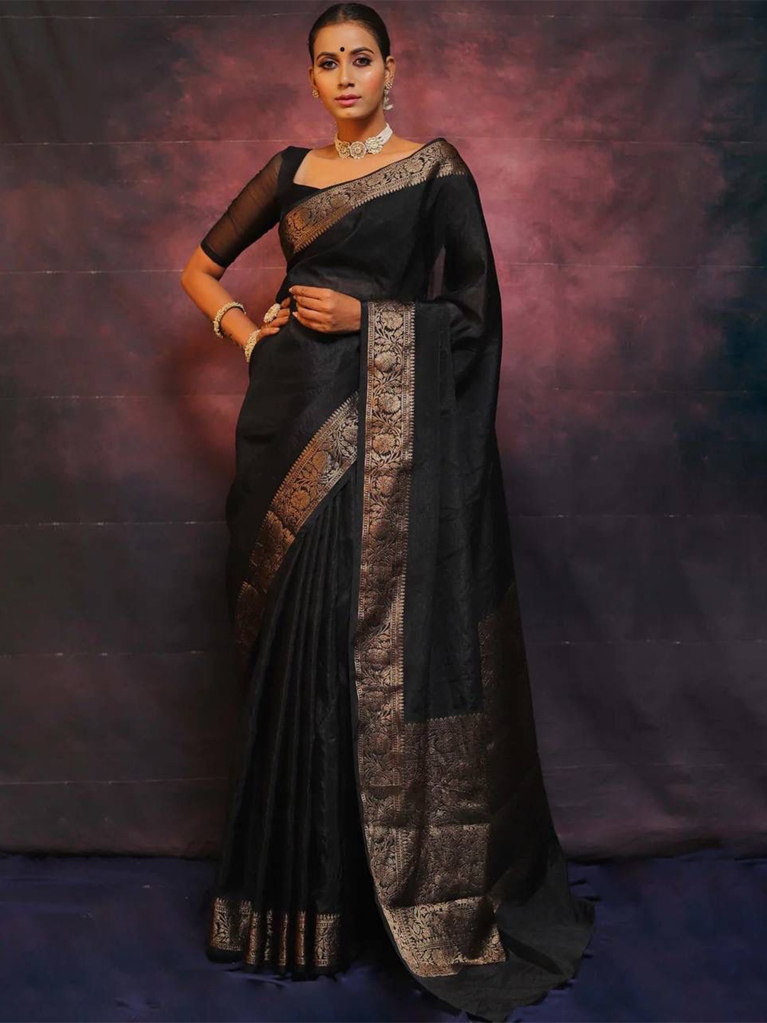 

PHEASANT Woven Design Zari Banarasi Saree, Black