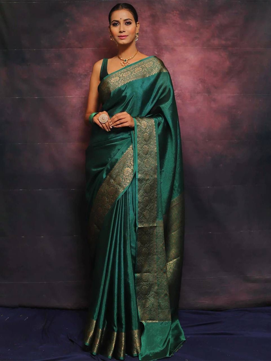 

PHEASANT Solid Woven Design Banarasi Saree, Teal