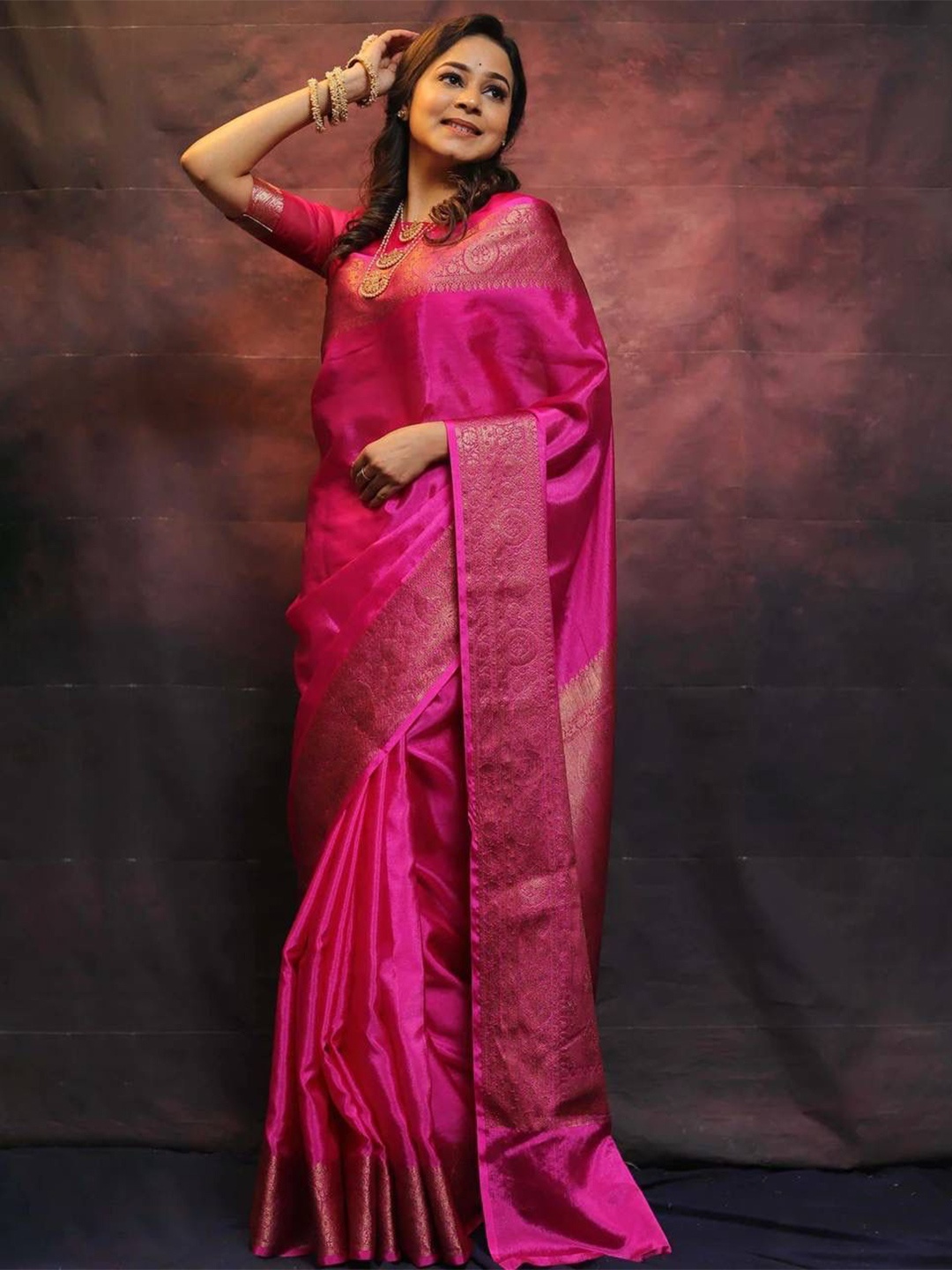 

PHEASANT Woven Design Zari Banarasi Saree, Pink