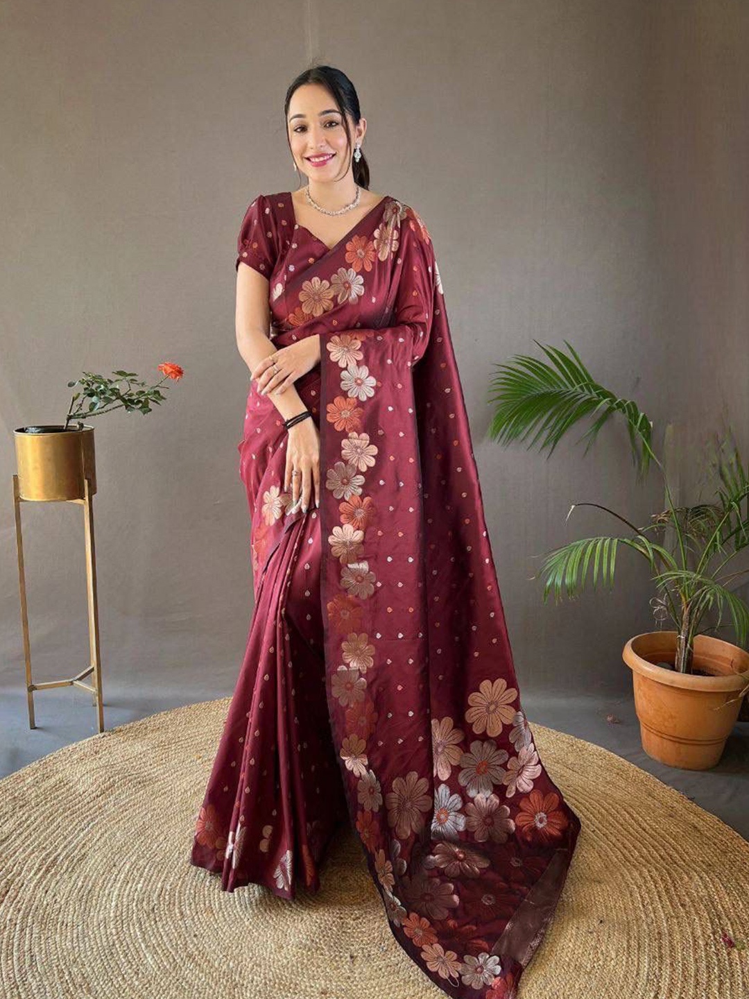 

PHEASANT Woven Design Zari Banarasi Saree, Maroon